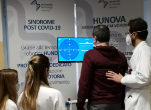 paziente su hunova, tecnologia robotica che sarà usata per riabilitazione sindrome post-covid